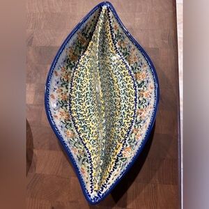 Unikat Polish Pottery Leaf-Shaped Divided Dish
